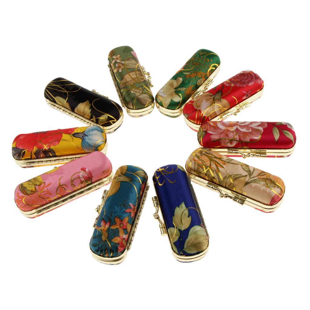 Maxbell 2 Pieces Embroidered Brocade Lipstick Case Holder With Mirror,Chinese Traditional Flower Design Makeup Jewelry Holder Box Lip Balm Carry Case Travel Random Color - Aladdin Shoppers