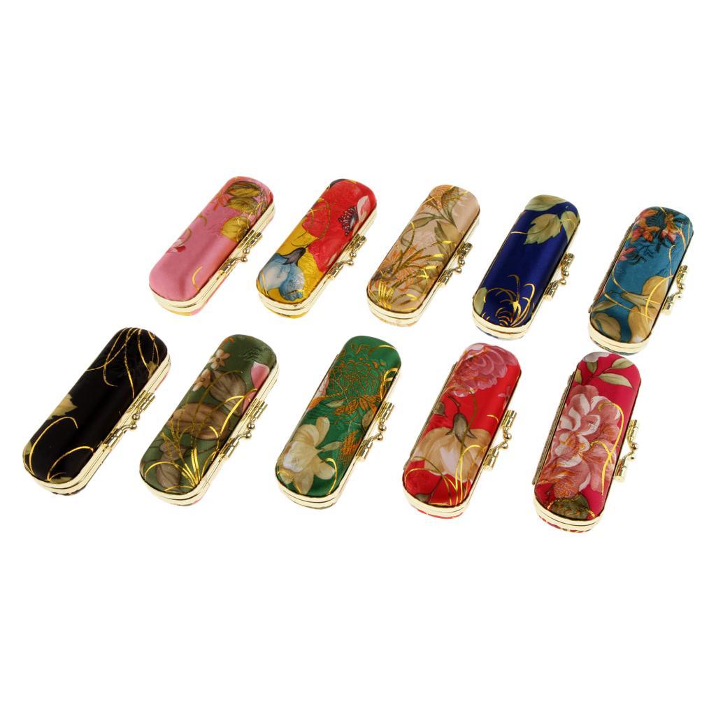 Maxbell 2 Pieces Embroidered Brocade Lipstick Case Holder With Mirror,Chinese Traditional Flower Design Makeup Jewelry Holder Box Lip Balm Carry Case Travel Random Color - Aladdin Shoppers