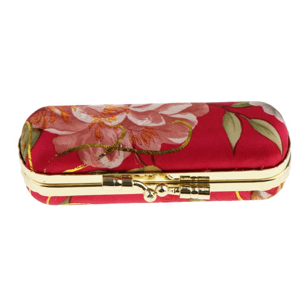 Maxbell 2 Pieces Embroidered Brocade Lipstick Case Holder With Mirror,Chinese Traditional Flower Design Makeup Jewelry Holder Box Lip Balm Carry Case Travel Random Color - Aladdin Shoppers