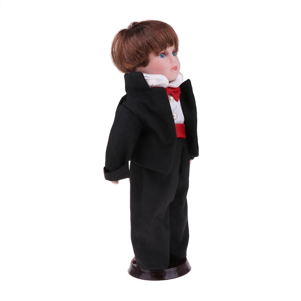 Maxbell 30cm Lovely Porcelain Boy Doll People Figure with Black Suit Decor Kids Gift - Aladdin Shoppers
