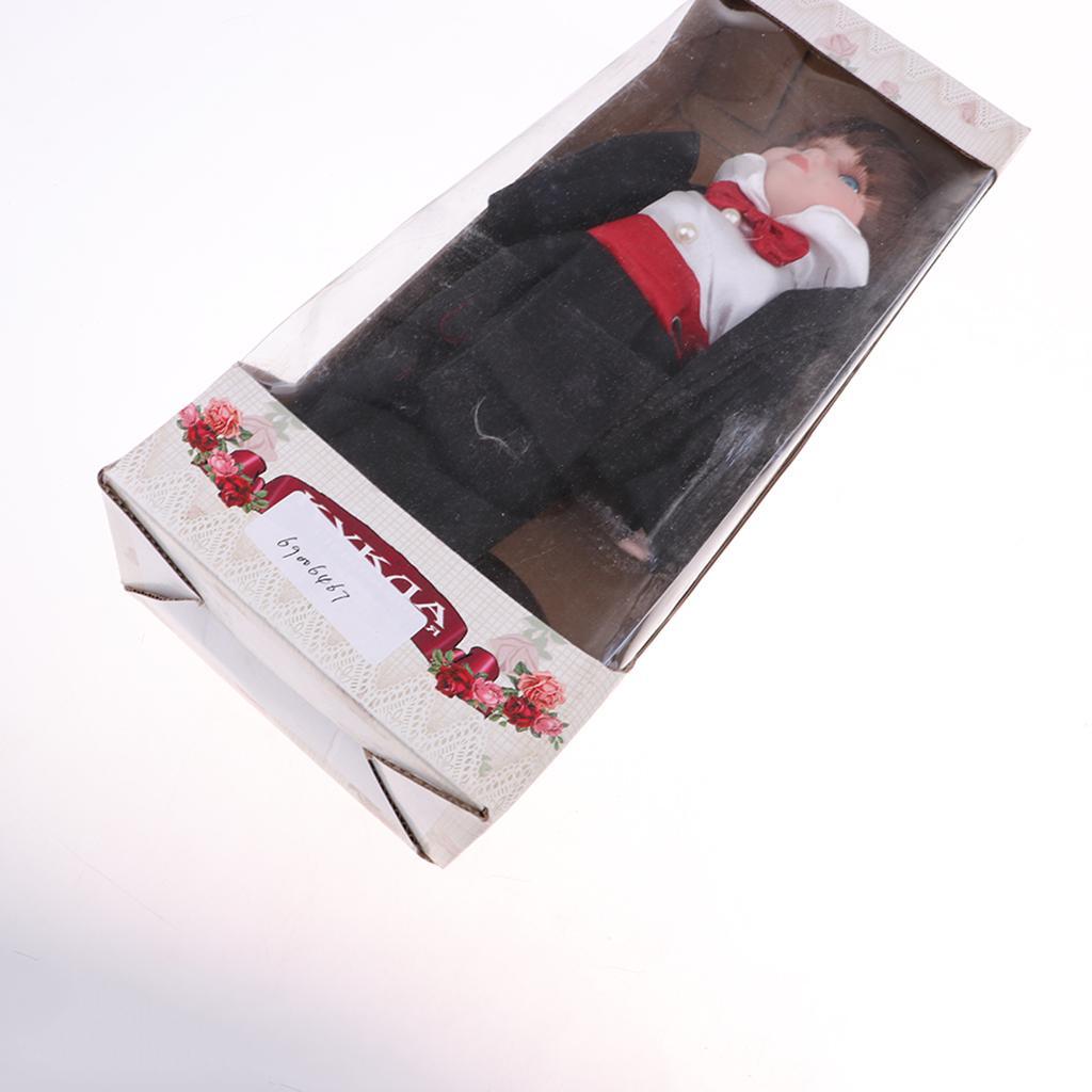 Maxbell 30cm Lovely Porcelain Boy Doll People Figure with Black Suit Decor Kids Gift - Aladdin Shoppers