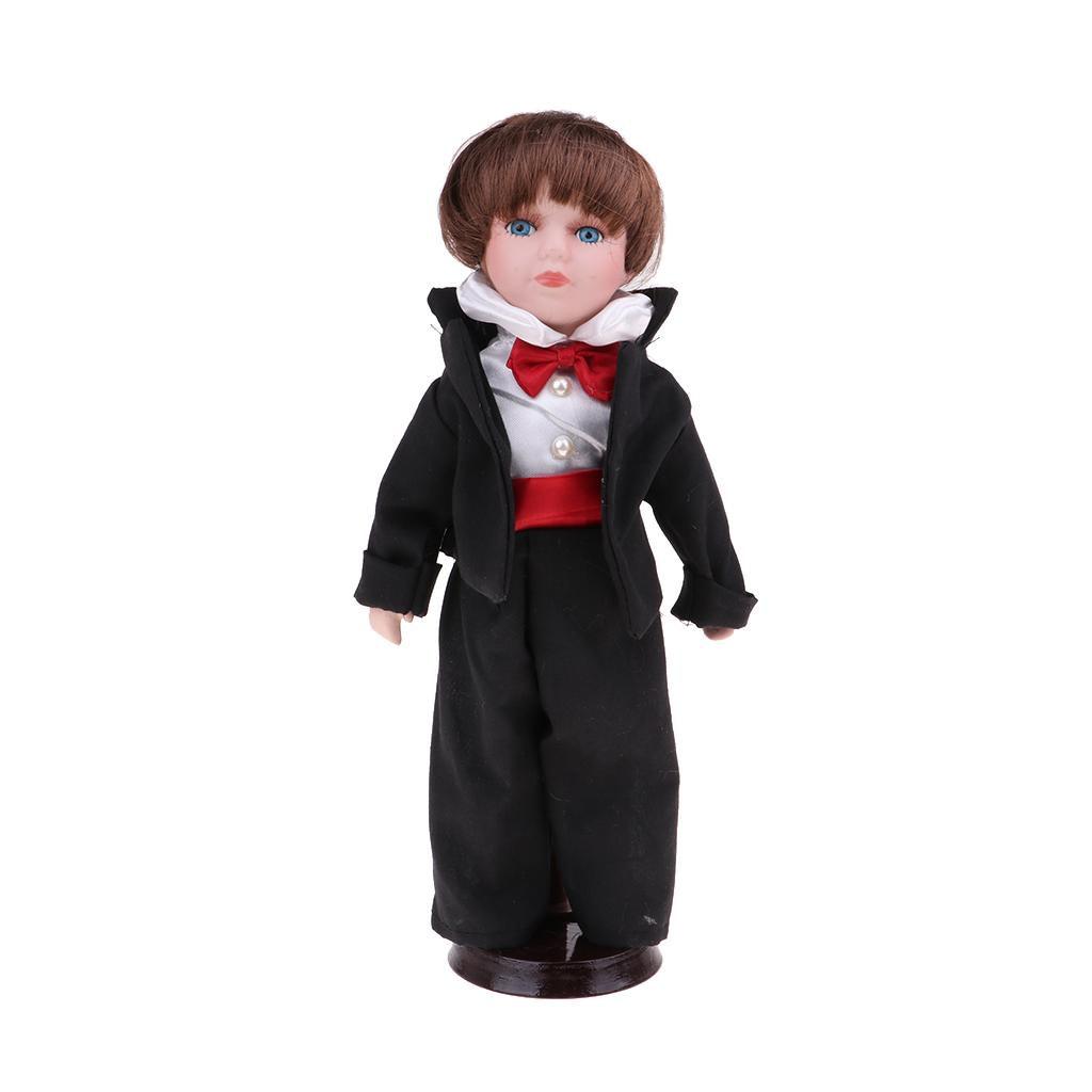 Maxbell 30cm Lovely Porcelain Boy Doll People Figure with Black Suit Decor Kids Gift - Aladdin Shoppers