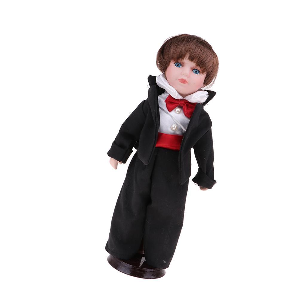 Maxbell 30cm Lovely Porcelain Boy Doll People Figure with Black Suit Decor Kids Gift - Aladdin Shoppers