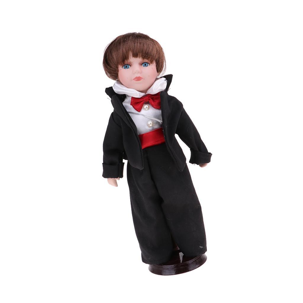 Maxbell 30cm Lovely Porcelain Boy Doll People Figure with Black Suit Decor Kids Gift - Aladdin Shoppers
