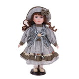 Maxbell 30cm Lovely Porcelain Girl Doll People Figure with Gray Clothes Hat Set Gift - Aladdin Shoppers