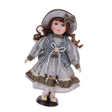 Maxbell 30cm Lovely Porcelain Girl Doll People Figure with Gray Clothes Hat Set Gift - Aladdin Shoppers