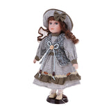 Maxbell 30cm Lovely Porcelain Girl Doll People Figure with Gray Clothes Hat Set Gift - Aladdin Shoppers