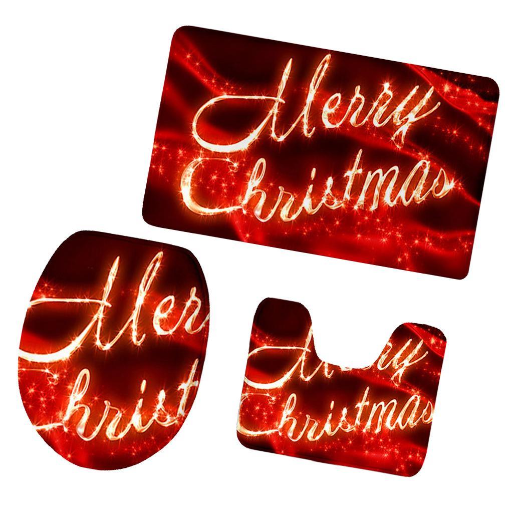 Maxbell 3pcs Toilet Seat Cover Rug Bathmat Bathroom Xmas Home Decor Party Decor 4 - Aladdin Shoppers