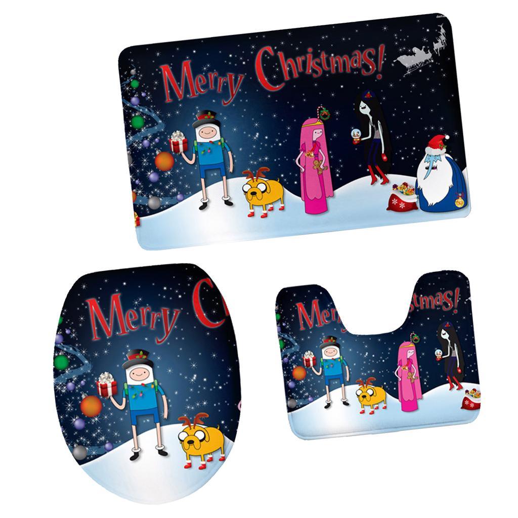 Maxbell 3pcs Toilet Seat Cover Rug Bathmat Bathroom Xmas Home Decor Party Decor 7 - Aladdin Shoppers