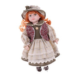 Maxbell 40cm Vintage Porcelain Curly Girl Doll People Figures with Beige Dress Hat - Aladdin Shoppers