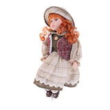 Maxbell 40cm Vintage Porcelain Curly Girl Doll People Figures with Beige Dress Hat - Aladdin Shoppers