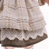 Maxbell 40cm Vintage Porcelain Curly Girl Doll People Figures with Beige Dress Hat
