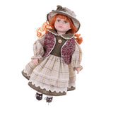 Maxbell 40cm Vintage Porcelain Curly Girl Doll People Figures with Beige Dress Hat - Aladdin Shoppers