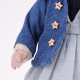 Maxbell 40cm Vintage Porcelain Curly Girl Doll People Figures with Blue Dress Hat