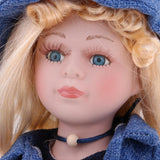 Maxbell 40cm Vintage Porcelain Curly Girl Doll People Figures with Blue Dress Hat - Aladdin Shoppers