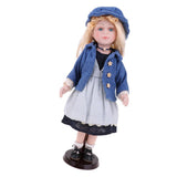 Maxbell 40cm Vintage Porcelain Curly Girl Doll People Figures with Blue Dress Hat - Aladdin Shoppers