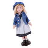 Maxbell 40cm Vintage Porcelain Curly Girl Doll People Figures with Blue Dress Hat - Aladdin Shoppers