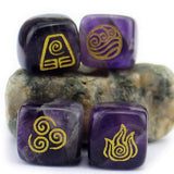 Maxbell 4PCS Natural Crystal Stone Religious Runes Polished Engraved Home Decor Purple - Aladdin Shoppers