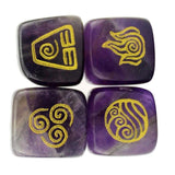 Maxbell 4PCS Natural Crystal Stone Religious Runes Polished Engraved Home Decor Purple - Aladdin Shoppers