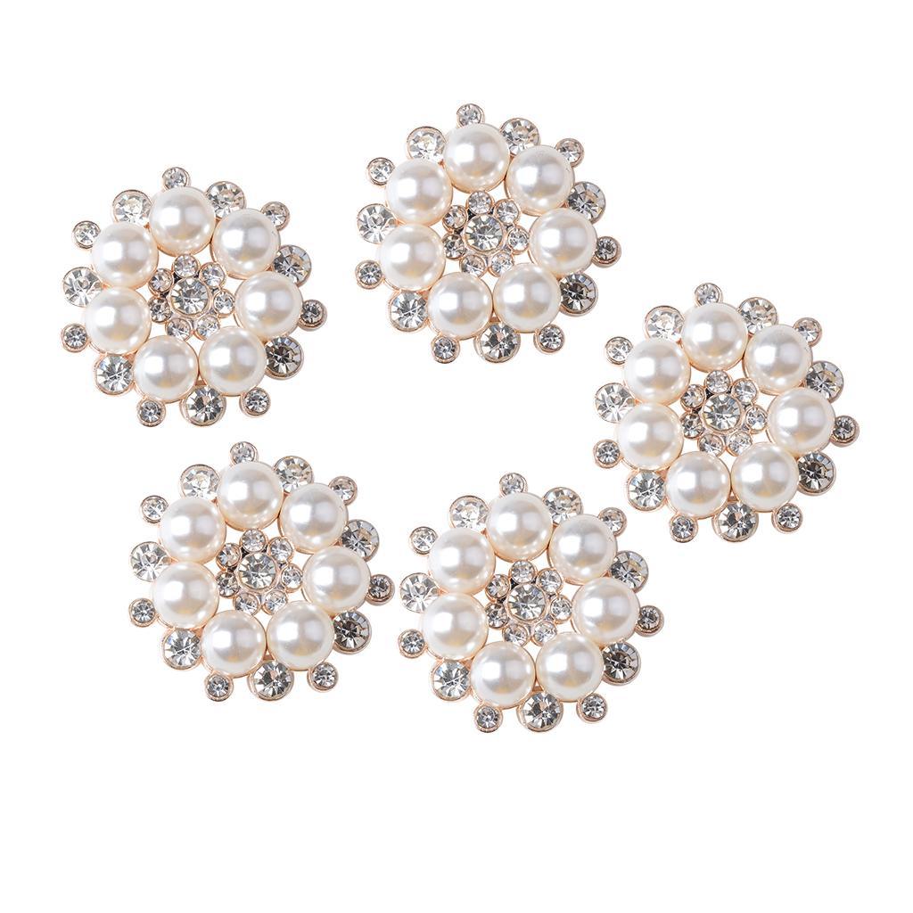 Maxbell 5 Pieces 27mm Metal Diamante Pearl Flower Buttons Embellishments Crystal Buttons Flatbacks DIY Accessories Sewing Fasteners Wedding Decorations - Aladdin Shoppers