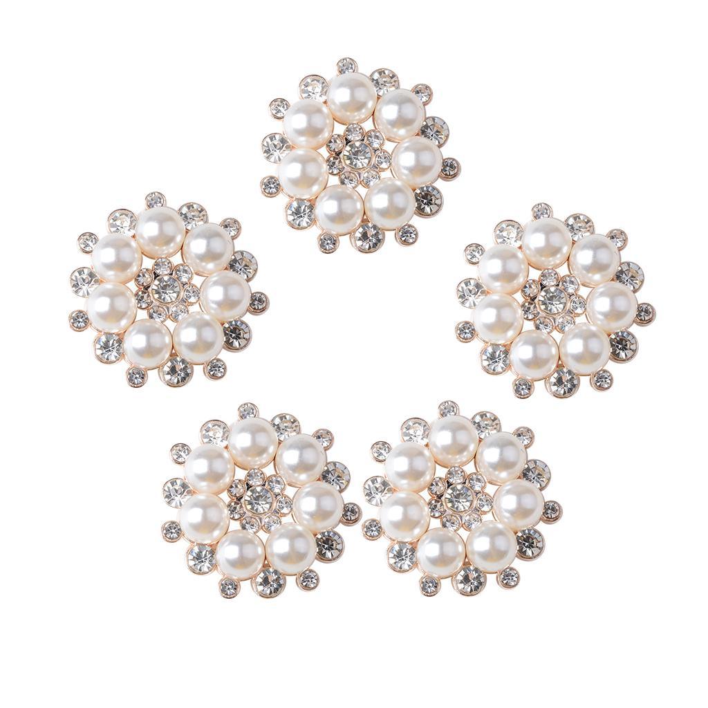 Maxbell 5 Pieces 27mm Metal Diamante Pearl Flower Buttons Embellishments Crystal Buttons Flatbacks DIY Accessories Sewing Fasteners Wedding Decorations - Aladdin Shoppers
