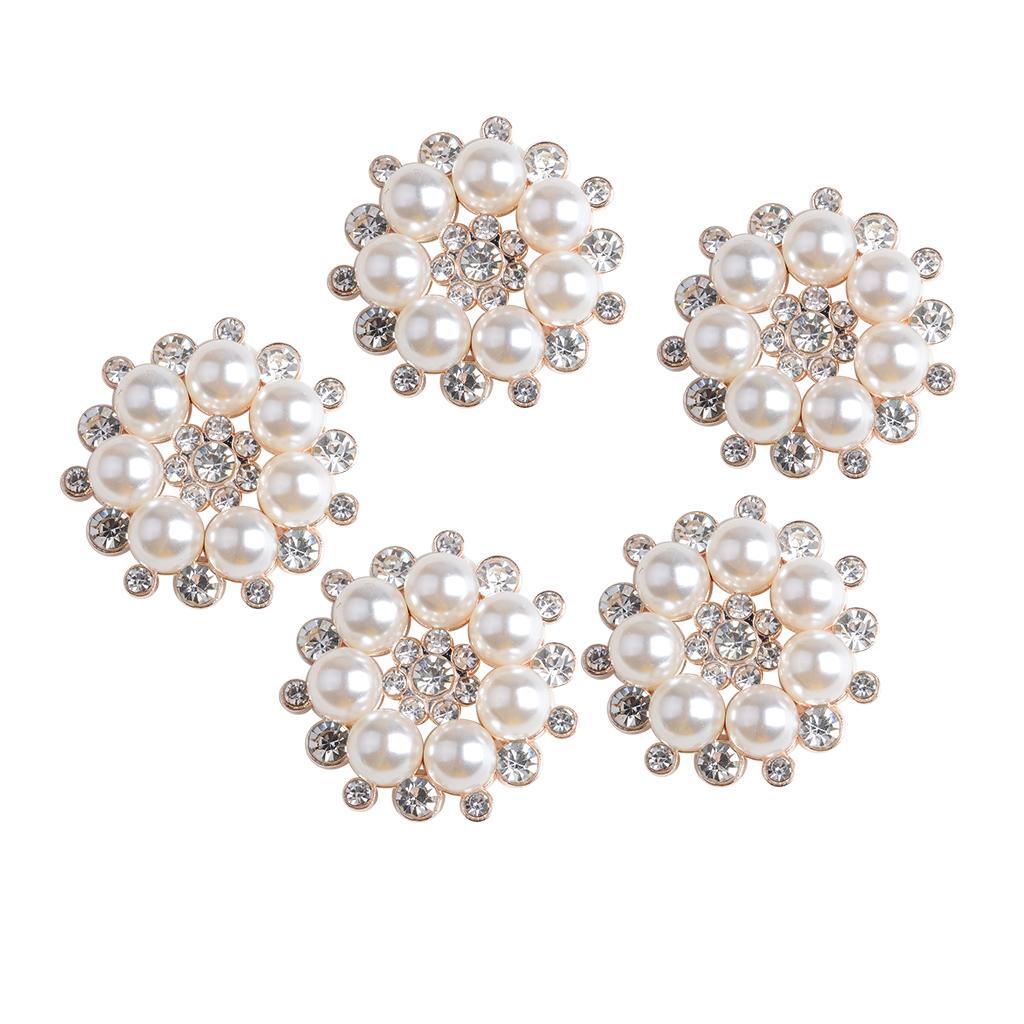 Maxbell 5 Pieces 27mm Metal Diamante Pearl Flower Buttons Embellishments Crystal Buttons Flatbacks DIY Accessories Sewing Fasteners Wedding Decorations - Aladdin Shoppers