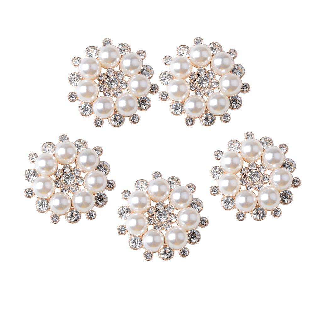 Maxbell 5 Pieces 27mm Metal Diamante Pearl Flower Buttons Embellishments Crystal Buttons Flatbacks DIY Accessories Sewing Fasteners Wedding Decorations - Aladdin Shoppers