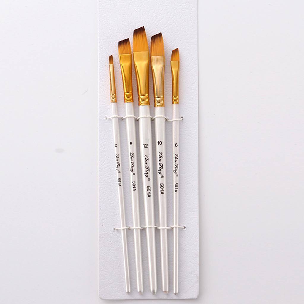 Maxbell 5 Sizes Professional Angular Paint Brush Nylon Hair Angled Paint Brushes Set Art Paintbrush for Artist Watercolor, Acrylic, Gouache, Oil Painting - Aladdin Shoppers