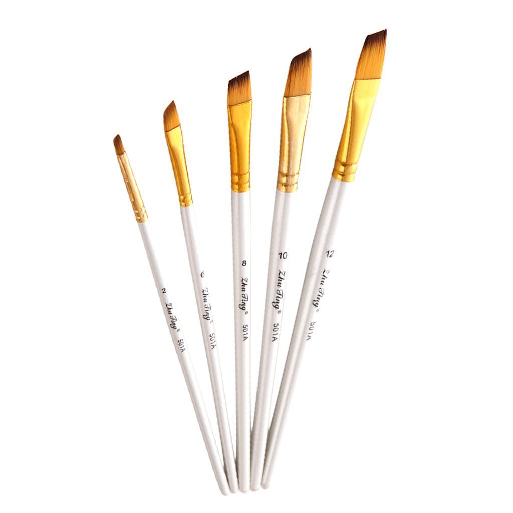 Maxbell 5 Sizes Professional Angular Paint Brush Nylon Hair Angled Paint Brushes Set Art Paintbrush for Artist Watercolor, Acrylic, Gouache, Oil Painting - Aladdin Shoppers