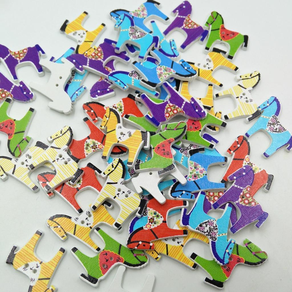 Maxbell 50 Pieces 2 Hole Mixed Horse Wood Buttons Clothing Decor DIY Sewing Scrapbooking - Aladdin Shoppers