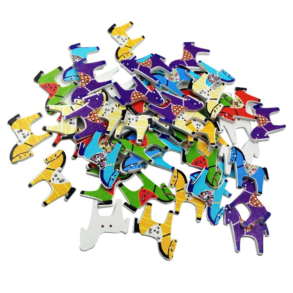 Maxbell 50 Pieces 2 Hole Mixed Horse Wood Buttons Clothing Decor DIY Sewing Scrapbooking - Aladdin Shoppers