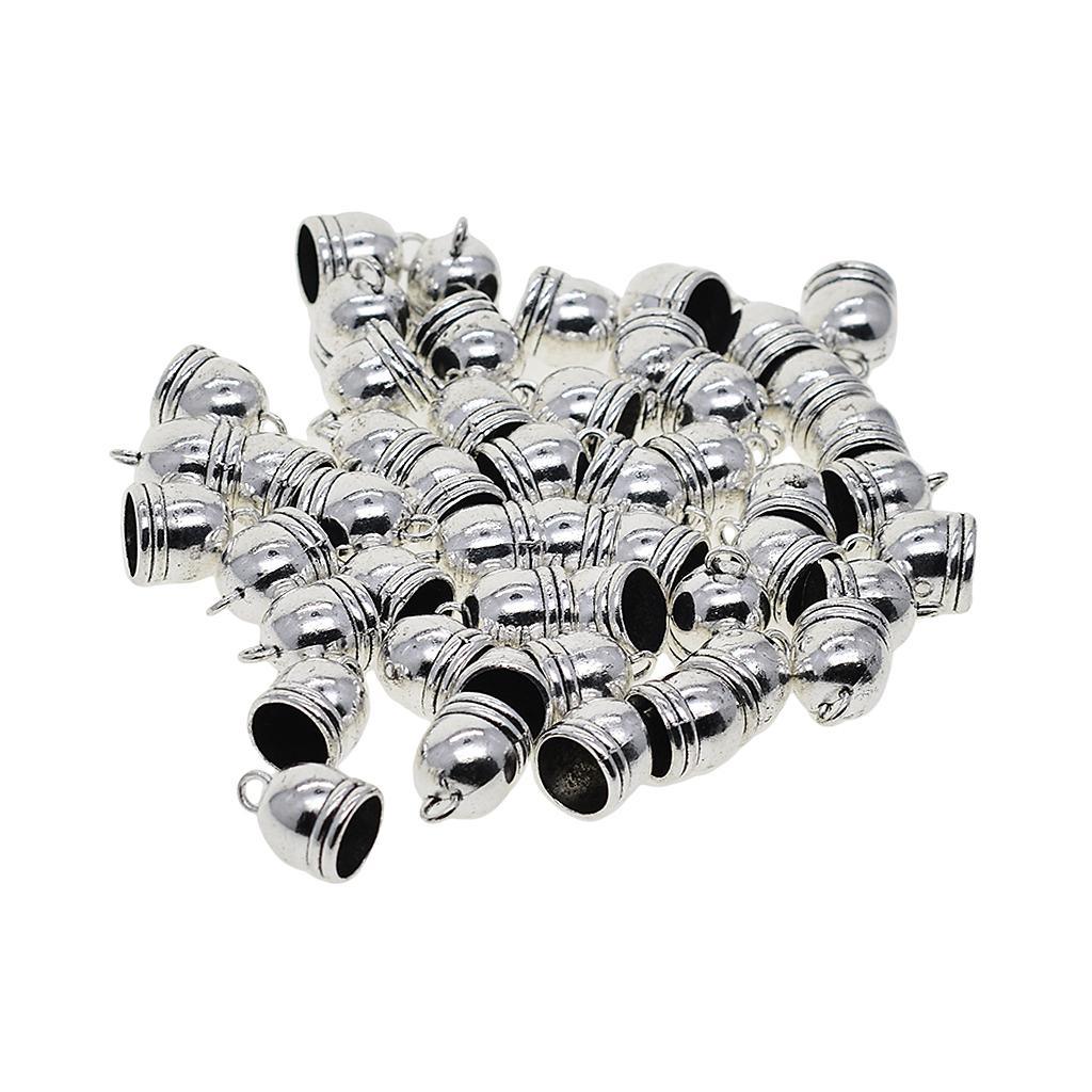 Maxbell 50 Pieces Silver Plated Copper DIY Jewelry Findings fit 10mm Leather Cord Tassel End Caps For Jewelry Making Connectors - Aladdin Shoppers