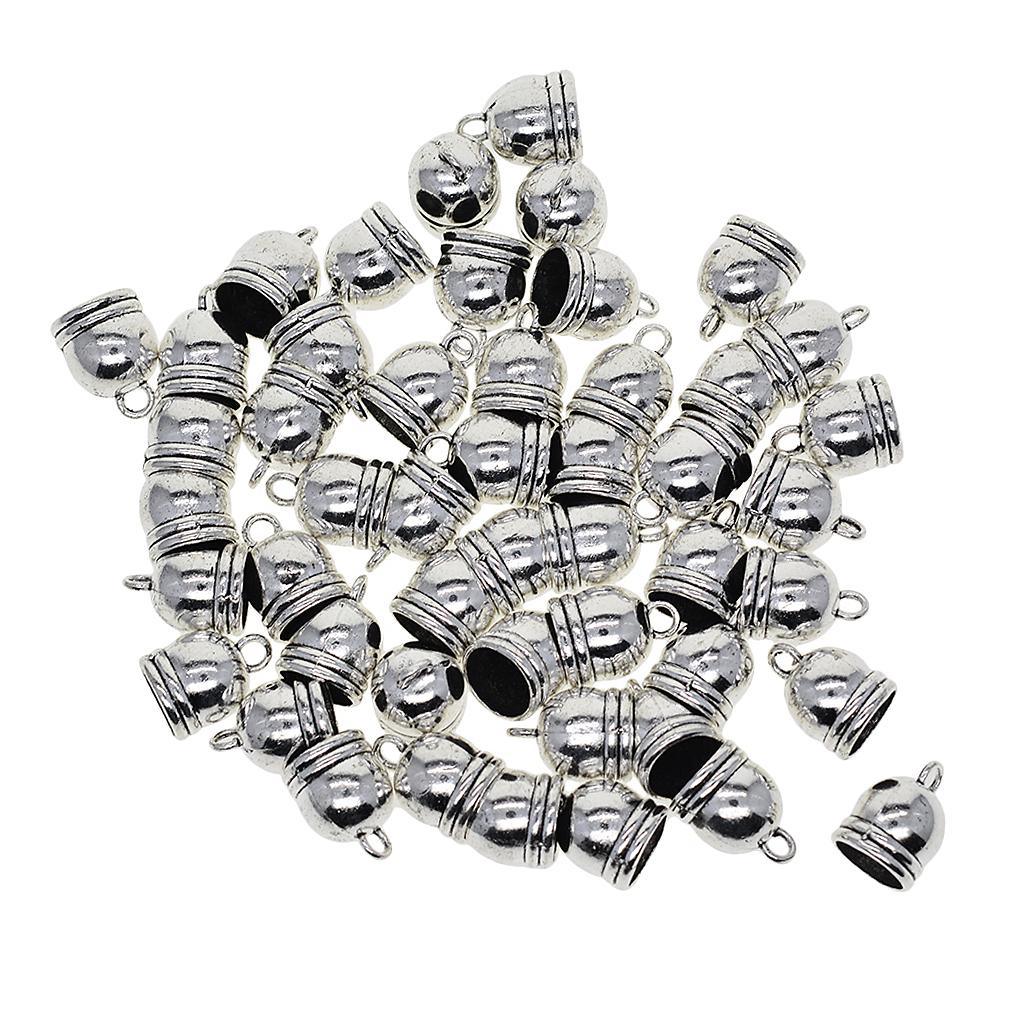 Maxbell 50 Pieces Silver Plated Copper DIY Jewelry Findings fit 10mm Leather Cord Tassel End Caps For Jewelry Making Connectors - Aladdin Shoppers