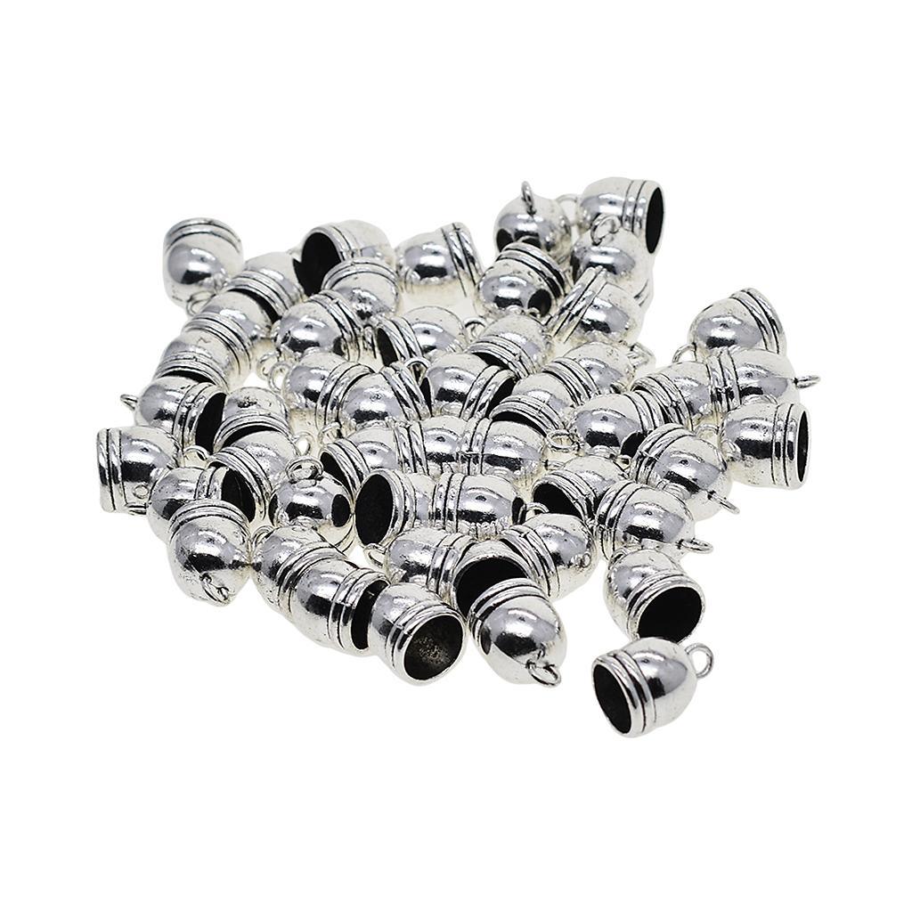 Maxbell 50 Pieces Silver Plated Copper DIY Jewelry Findings fit 10mm Leather Cord Tassel End Caps For Jewelry Making Connectors - Aladdin Shoppers