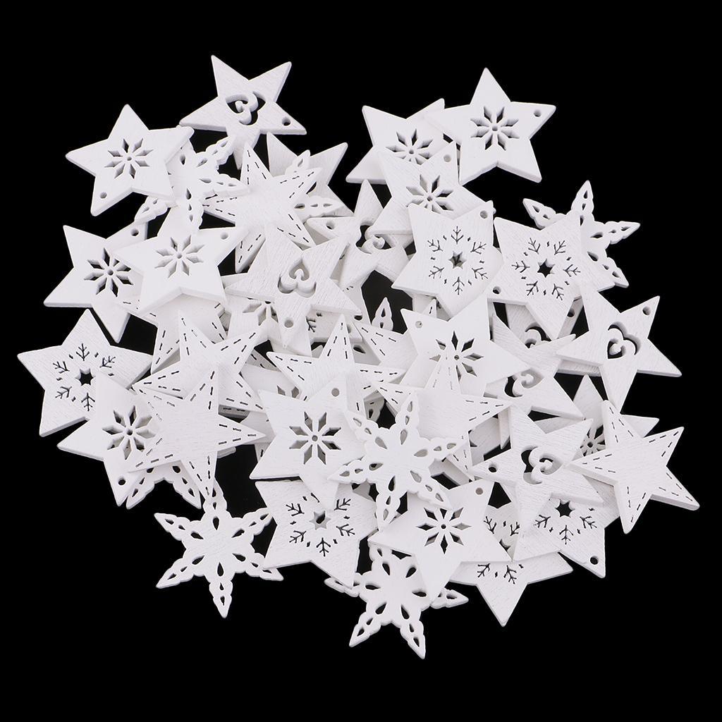 Maxbell 50 Pieces White Wood Cutouts Star Shapes Wood Snowflake Wooden Decorations Embellishment for DIY Craft Scrapbooking Card Making Christmas Decoration - Aladdin Shoppers