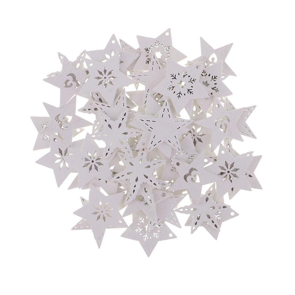 Maxbell 50 Pieces White Wood Cutouts Star Shapes Wood Snowflake Wooden Decorations Embellishment for DIY Craft Scrapbooking Card Making Christmas Decoration - Aladdin Shoppers
