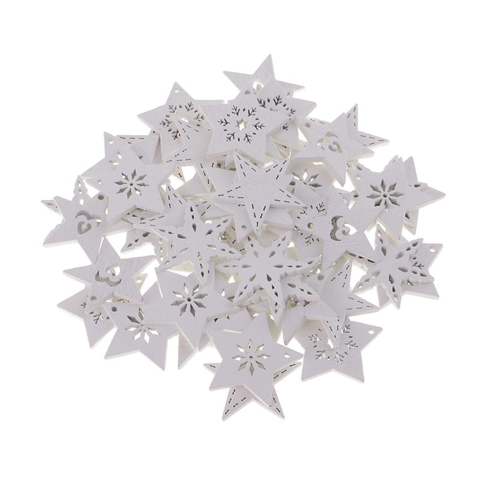 Maxbell 50 Pieces White Wood Cutouts Star Shapes Wood Snowflake Wooden Decorations Embellishment for DIY Craft Scrapbooking Card Making Christmas Decoration - Aladdin Shoppers