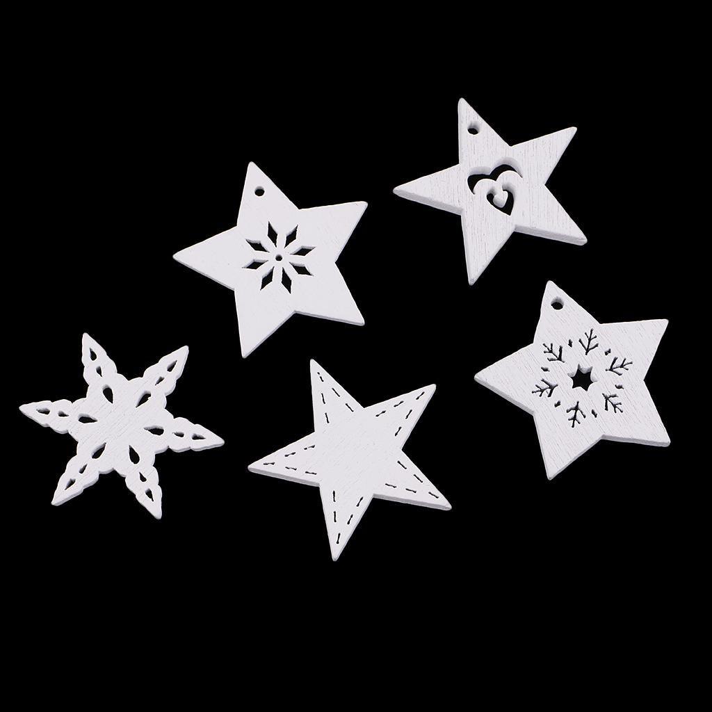 Maxbell 50 Pieces White Wood Cutouts Star Shapes Wood Snowflake Wooden Decorations Embellishment for DIY Craft Scrapbooking Card Making Christmas Decoration - Aladdin Shoppers