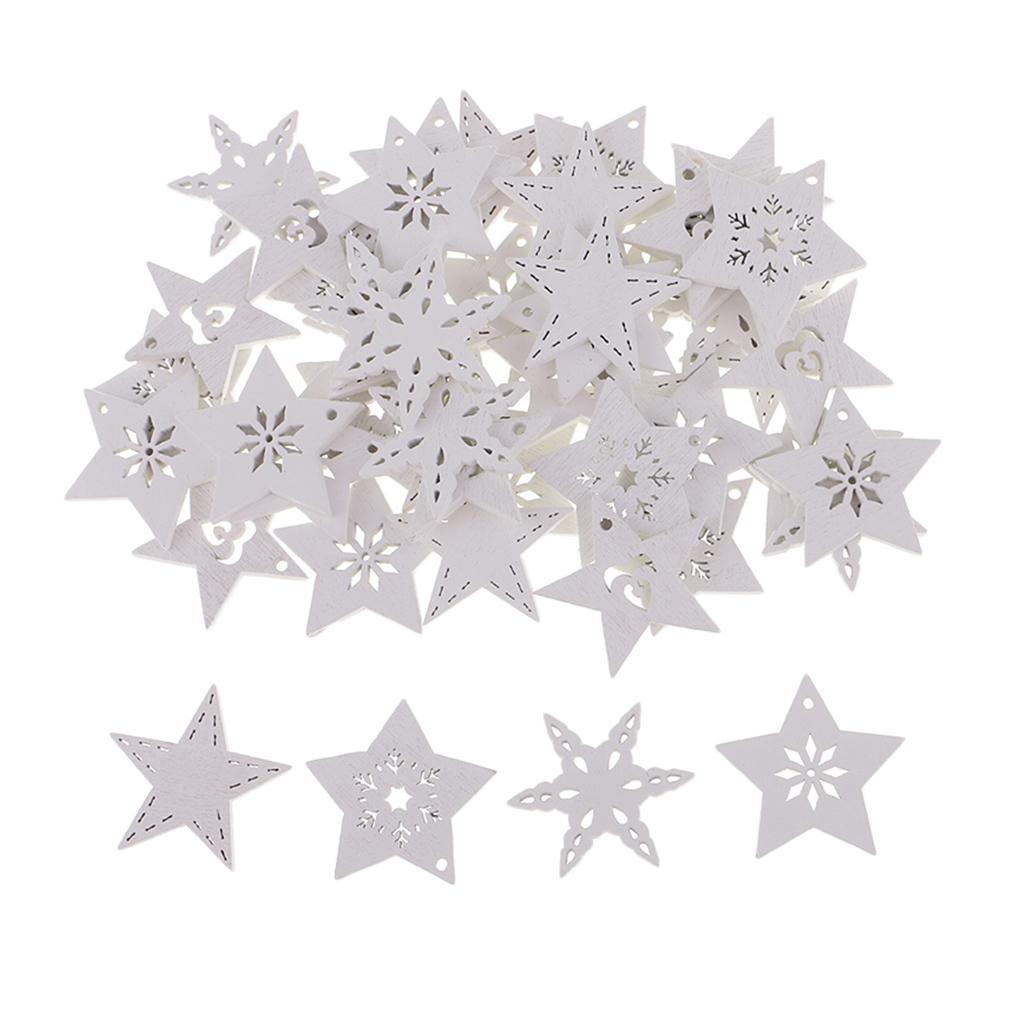 Maxbell 50 Pieces White Wood Cutouts Star Shapes Wood Snowflake Wooden Decorations Embellishment for DIY Craft Scrapbooking Card Making Christmas Decoration - Aladdin Shoppers