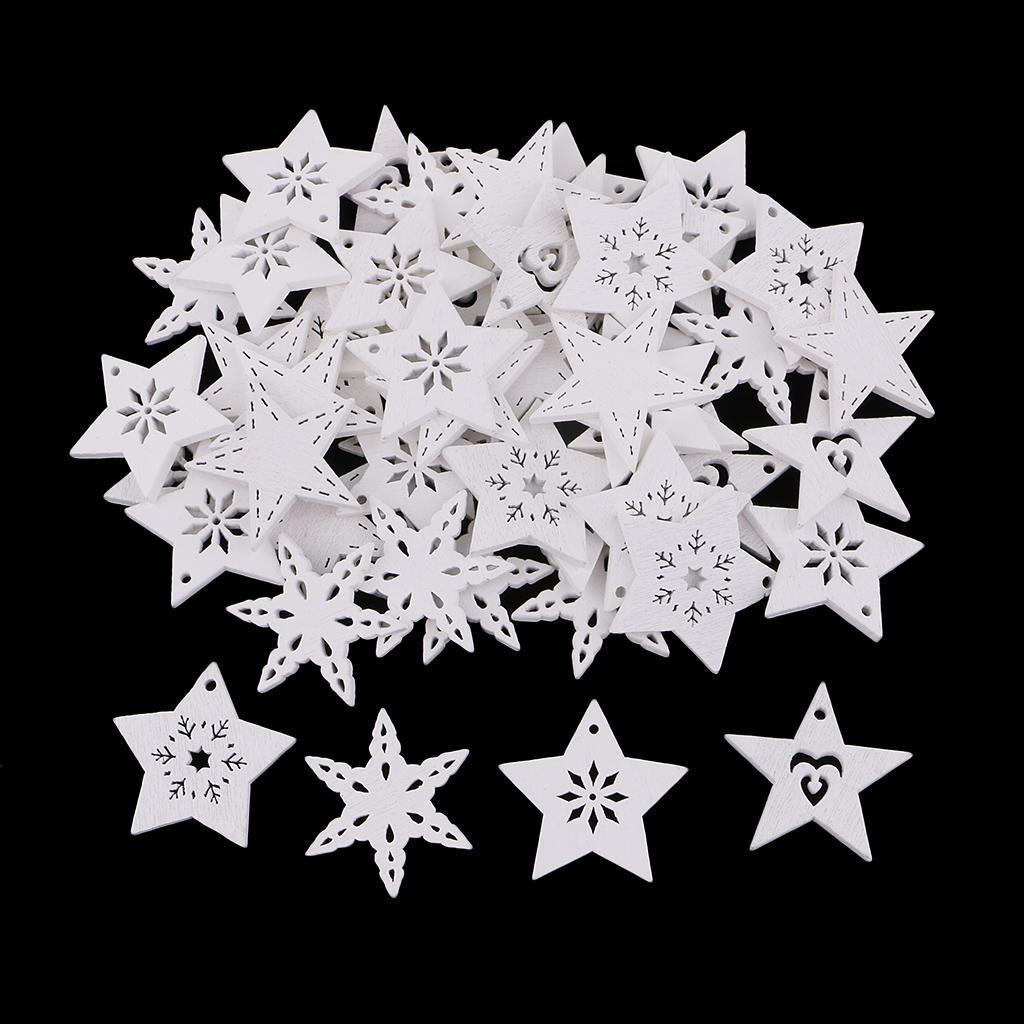Maxbell 50 Pieces White Wood Cutouts Star Shapes Wood Snowflake Wooden Decorations Embellishment for DIY Craft Scrapbooking Card Making Christmas Decoration - Aladdin Shoppers