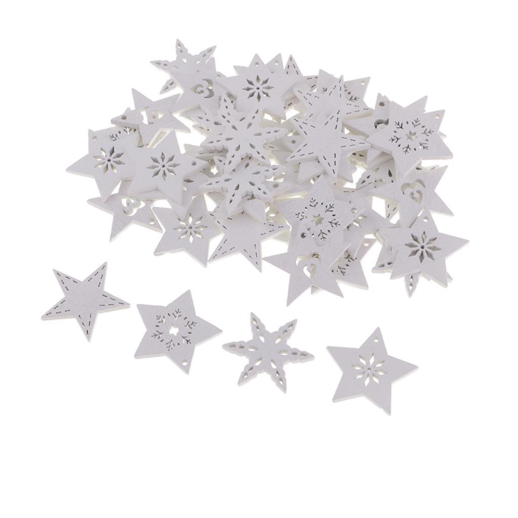 Maxbell 50 Pieces White Wood Cutouts Star Shapes Wood Snowflake Wooden Decorations Embellishment for DIY Craft Scrapbooking Card Making Christmas Decoration - Aladdin Shoppers