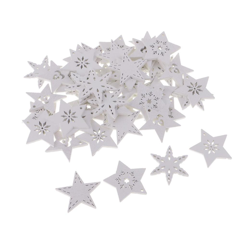 Maxbell 50 Pieces White Wood Cutouts Star Shapes Wood Snowflake Wooden Decorations Embellishment for DIY Craft Scrapbooking Card Making Christmas Decoration - Aladdin Shoppers