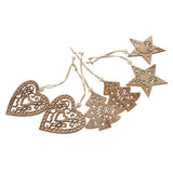Maxbell 6 Pieces Mixed Natural Wood Star Heart Tree Shape Ornaments Xmas Hanging Decoration - Aladdin Shoppers