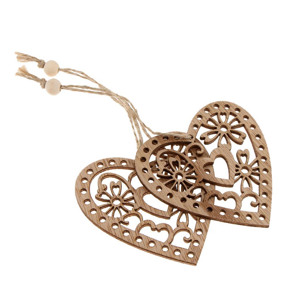 Maxbell 6 Pieces Mixed Natural Wood Star Heart Tree Shape Ornaments Xmas Hanging Decoration - Aladdin Shoppers
