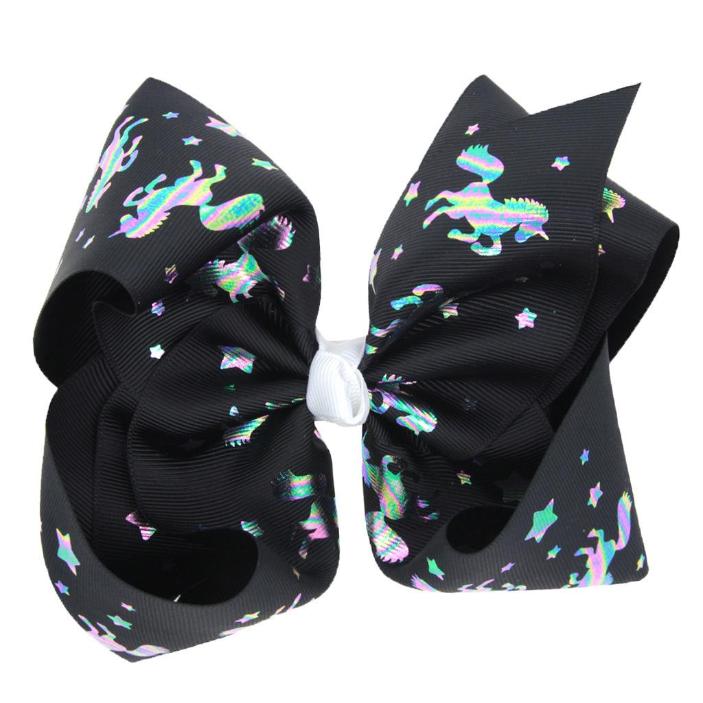 Maxbell 8 Inch Colorful Bow Hairpin Girls Bows with Clip Hair Bows Black unicorn - Aladdin Shoppers