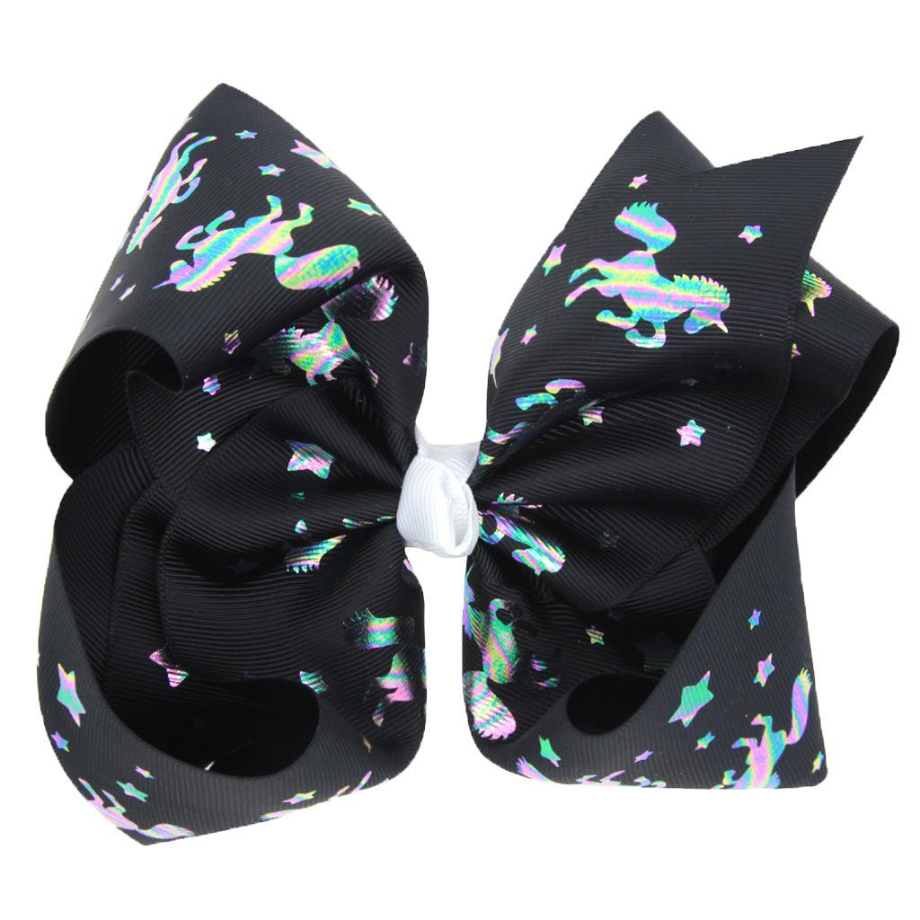 Maxbell 8 Inch Colorful Bow Hairpin Girls Bows with Clip Hair Bows Black unicorn - Aladdin Shoppers