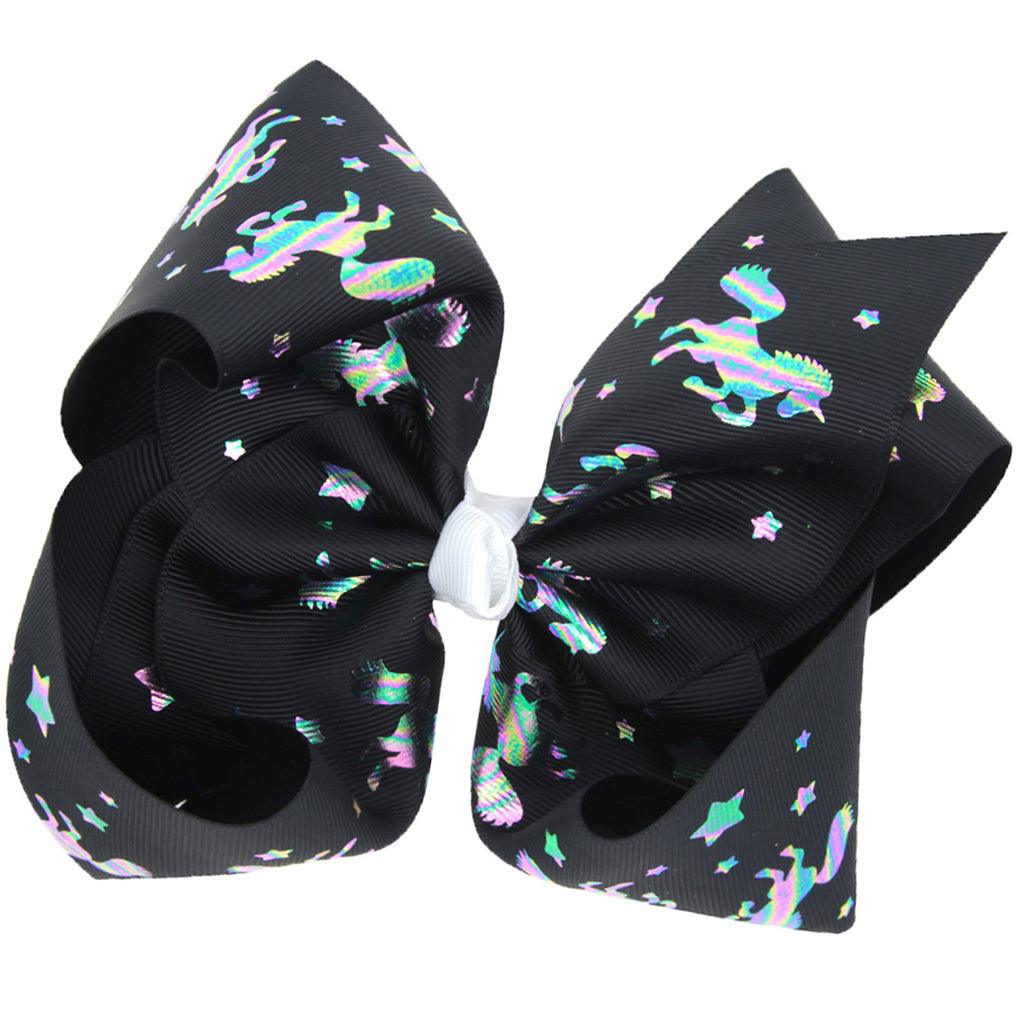 Maxbell 8 Inch Colorful Bow Hairpin Girls Bows with Clip Hair Bows Black unicorn - Aladdin Shoppers