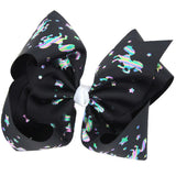 Maxbell 8 Inch Colorful Bow Hairpin Girls Bows with Clip Hair Bows Black unicorn - Aladdin Shoppers