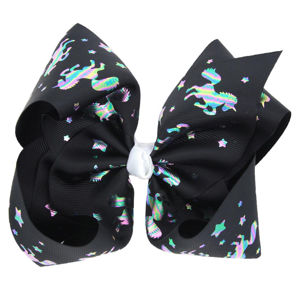 Maxbell 8 Inch Colorful Bow Hairpin Girls Bows with Clip Hair Bows Black unicorn - Aladdin Shoppers