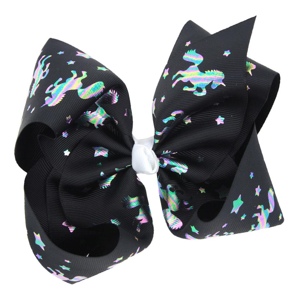 Maxbell 8 Inch Colorful Bow Hairpin Girls Bows with Clip Hair Bows Black unicorn - Aladdin Shoppers